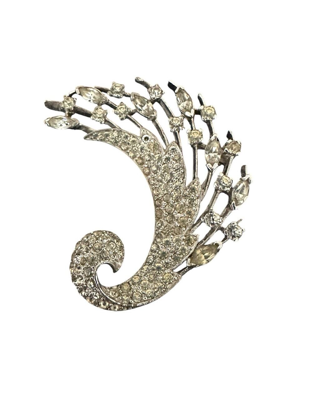 Vintage Signed Panetta Ornate Crystal Rhinestone Spray Brooch Estate EUC
